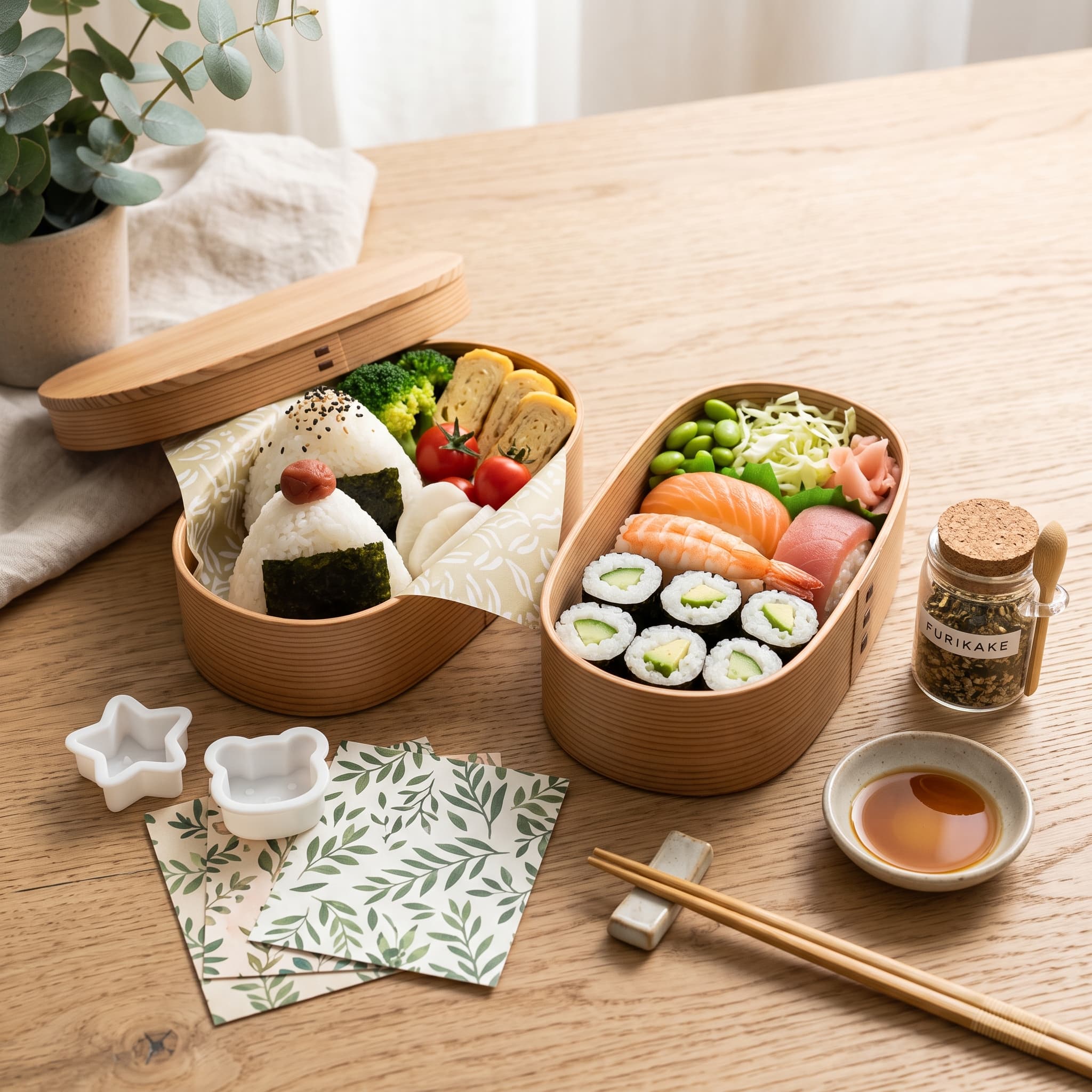 Bento & Sushi Lunch Kit — Bento boxes ×2, Mini molds, Furikake
