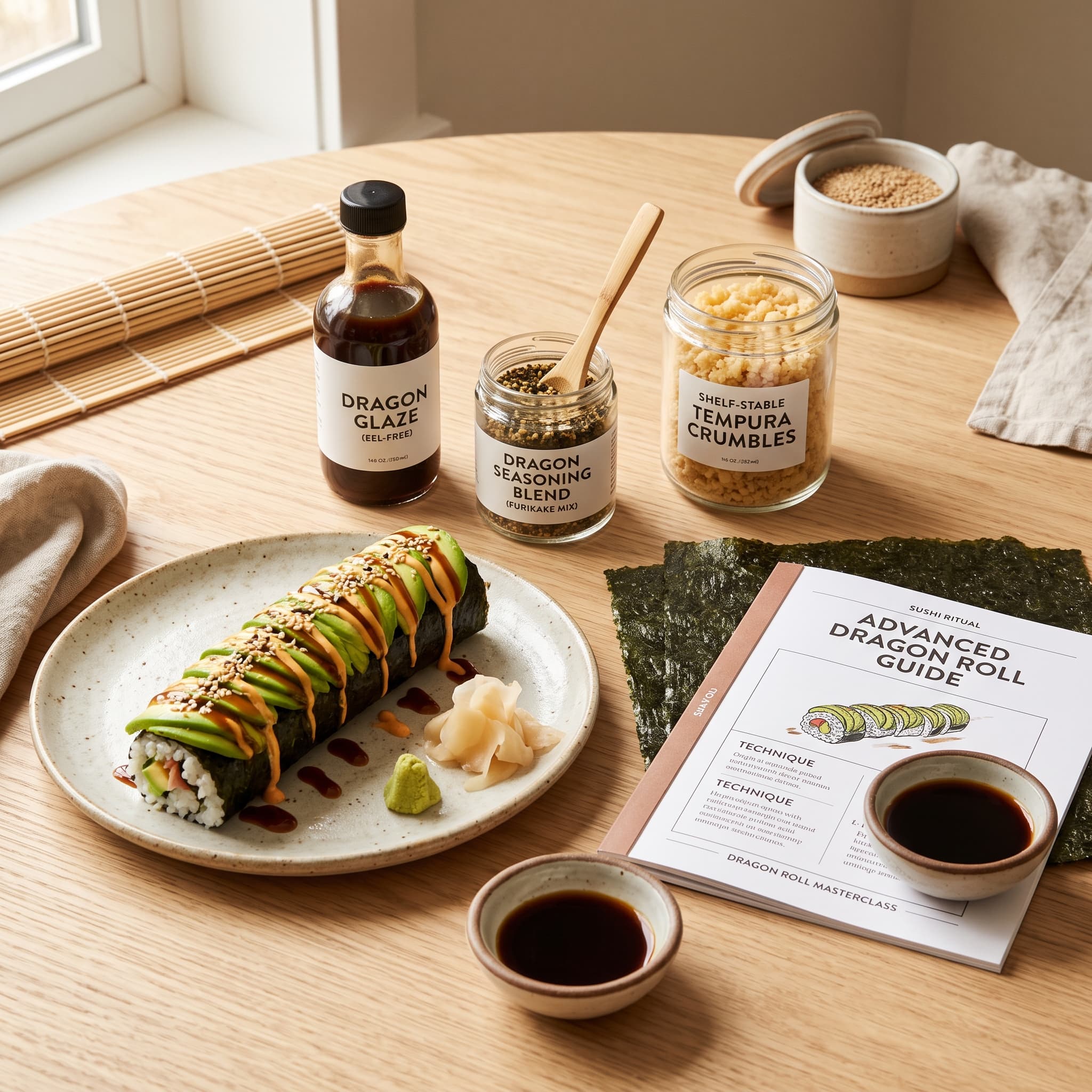 Dragon Roll Specialty Kit — Specialty seasonings, Shelf-stable tempura crumble, Eel-free glaze