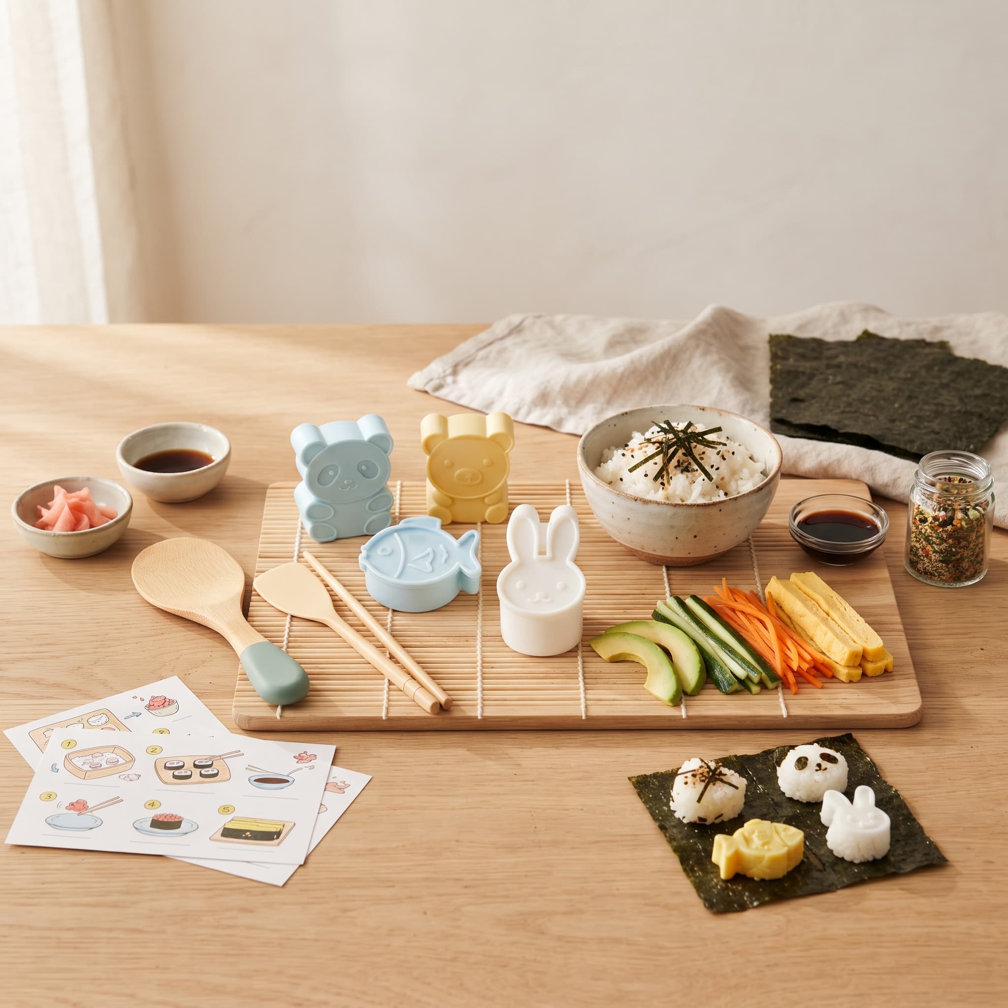 Kids' First Sushi Kit — Rounded safe tools, Fun molds, Vegetable seasoning