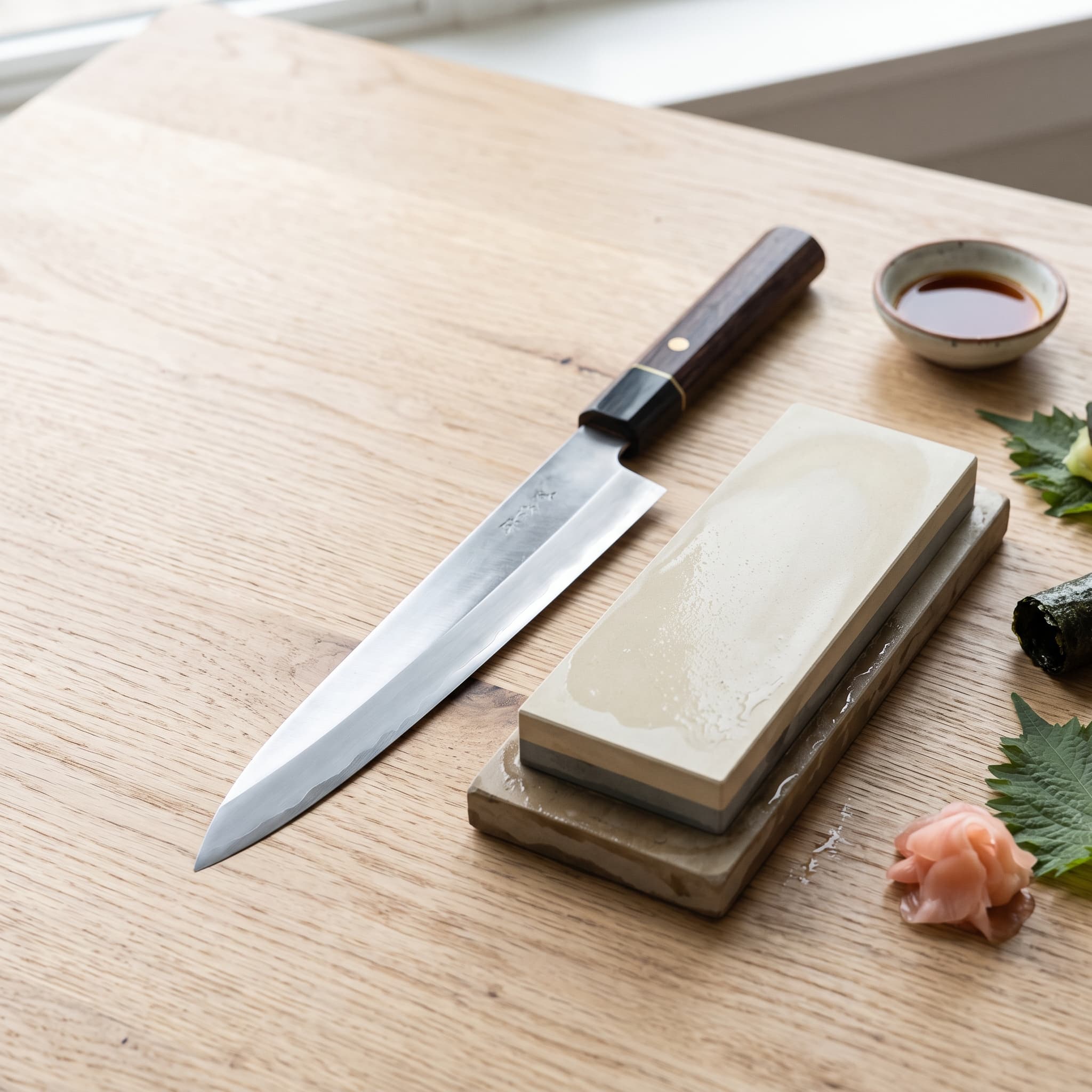 Sushi Knife & Sharpening Duo — Yanagiba-style sushi knife, Sharpening whetstone
