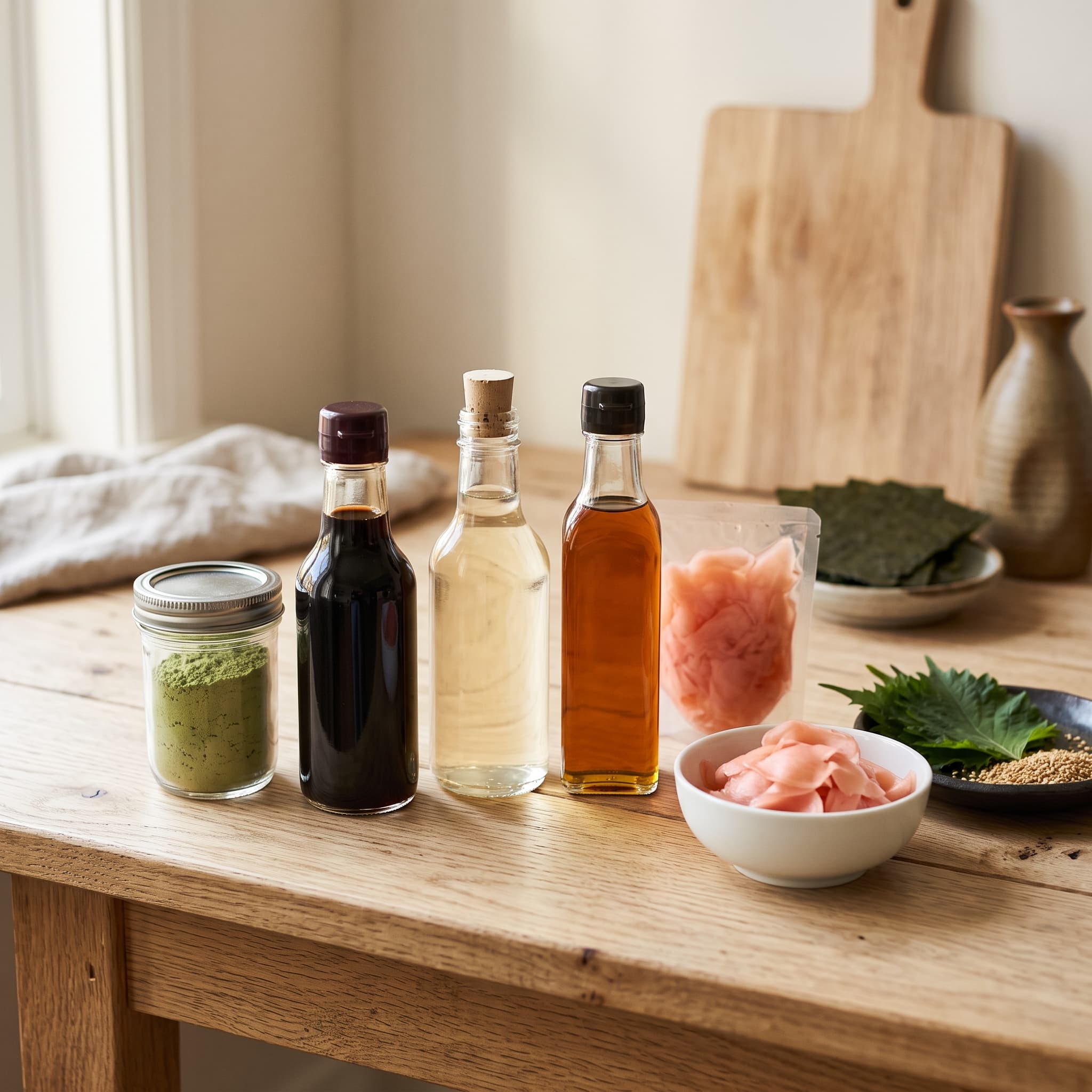 Japanese Pantry Essentials — Soy sauce, Sushi vinegar, Alcohol-free cooking seasoning