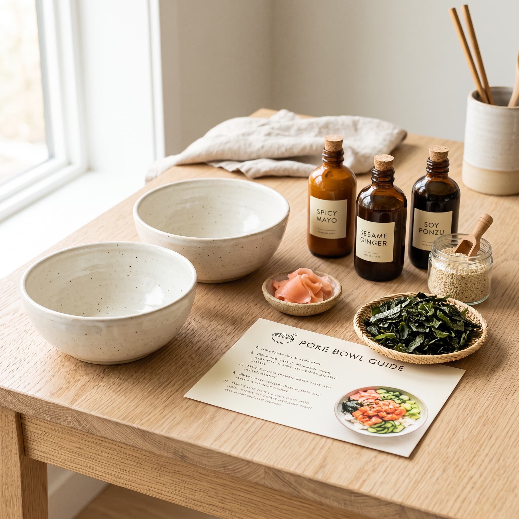 Poke Bowl Base Kit — Bowls ×2, Sauce set, White sesame